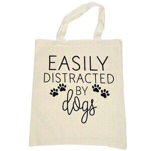 MABELLE CANVAS REUSABLE SHOPPING BAG "Easily Distracted By Dogs" NEW NWT